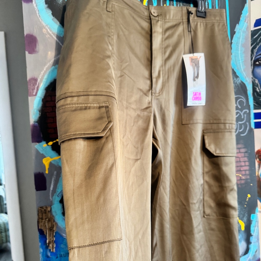 Vanilla Sky | NWT Chocolate Satin Stretchy Cargo Pants